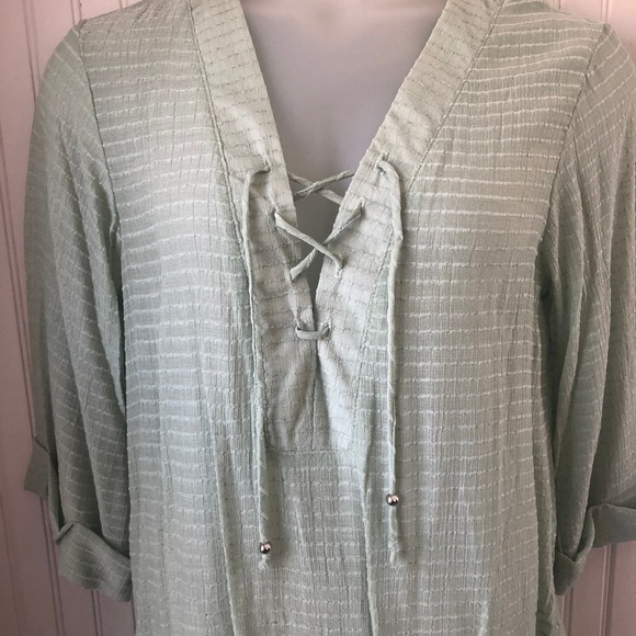 J VALDI Retail $58 Sage Lace Up Swim Cover Up Dress Large - Picture 2 of 8